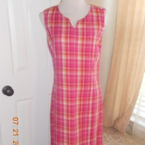 pink plaid women's sleeveless dress
